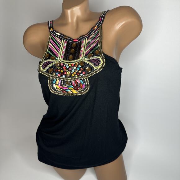 Twentyone Beaded Embroidered Festival Tank Top S Boho Tribal Y2K Gypsy USA - Picture 12 of 12